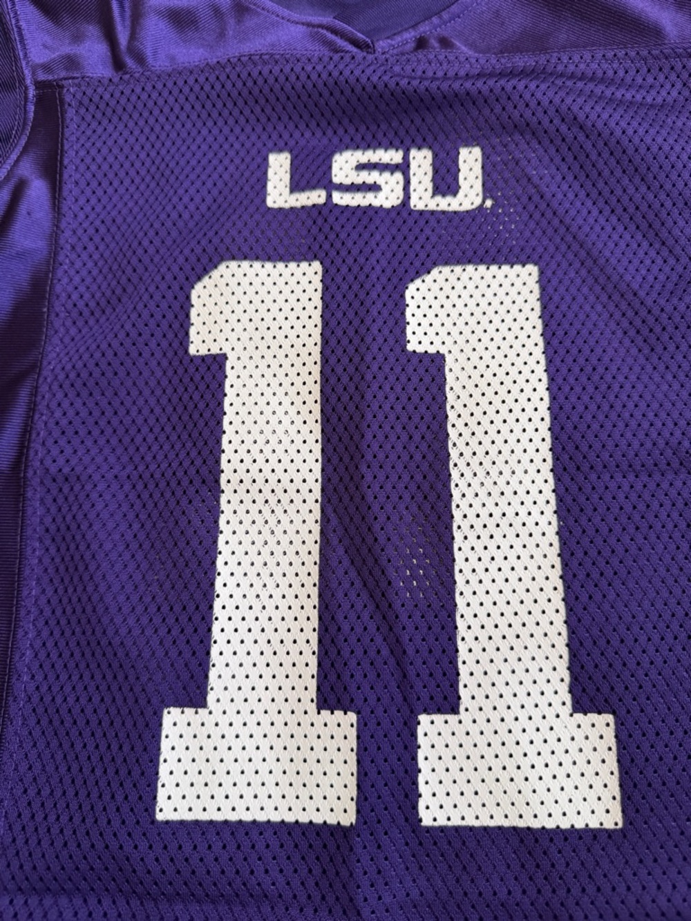 Pro Edge LSU Kids Purple Football Jersey #11 with Yellow & White Trim - Picture 2 of 7